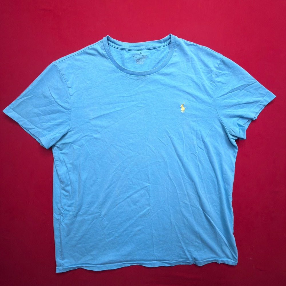 Polo Ralph Lauren Mens Short Sleeve T-Shirt Blue Yellow Pony Logo Size Large